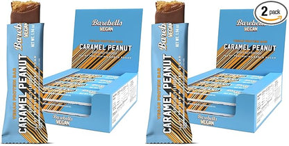 Barebells Vegan Protein Bars Peanut Caramel, Plant Based with High Protein - Chocolate Protein Bars - Perfect on The Go Protein Snack & Breakfast Bars 12 Count (Pack of 2)