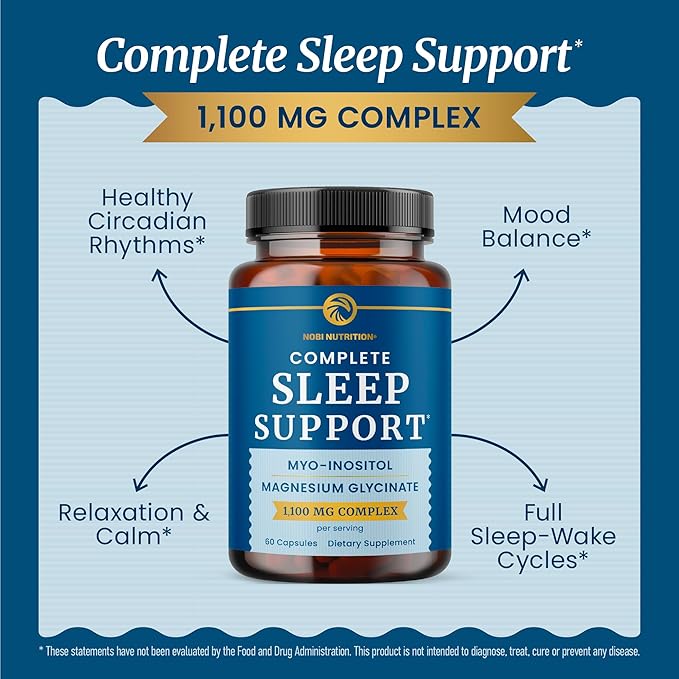 Complete Sleep Support | Myo Inositol + Magnesium Glycinate | Restful Sleep & Relaxation Support | 1100MG Complex | Melatonin-Free, Non-GMO | Inositol Supplement with Magnesium-Glycinate | 60 Ct