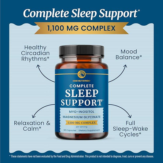 Complete Sleep Support | Myo Inositol + Magnesium Glycinate | Restful Sleep & Relaxation Support | 1100MG Complex | Melatonin-Free, Non-GMO | Inositol Supplement with Magnesium-Glycinate | 60 Ct