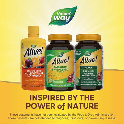 Nature’s Way Alive! Chewable Calcium Gummies with Vitamin D3, Daily Supplement Supports Healthy Bones and Teeth, and Muscle Function*, Strawberry and Raspberry-Lemonade Flavored, 60 Gummies