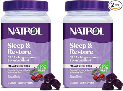 Natrol Sleep & Restore Magnesium Glycinate Blend Gummies,Magnesium for Sleep Aids for Adults,Melatonin-Free,Cherry Flavored,30 Day Supply,(Pack of 2)