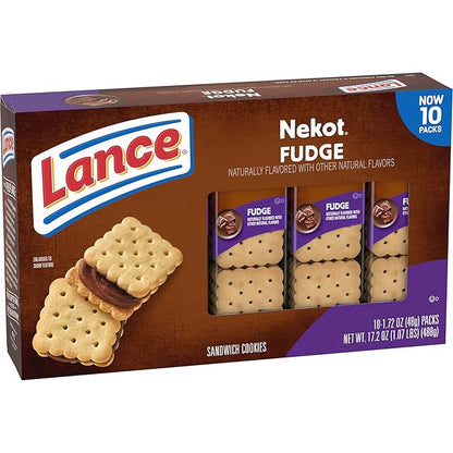 Lance Sandwich Cookies, Nekot Fudge, 10 Individually Wrapped Packs, 6 Sandwiches Each
