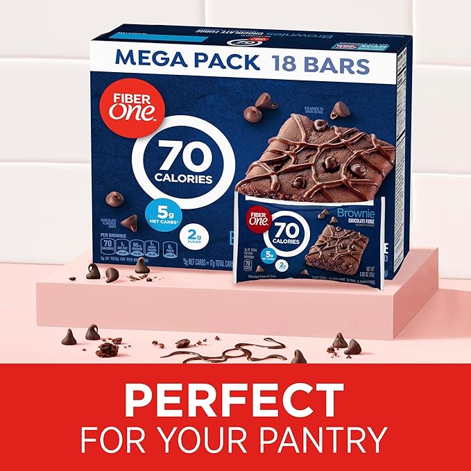 Fiber One 70 Calorie Brownies, Chocolate Fudge Snack Bars, Mega Pack, 18 Ct, 16 oz