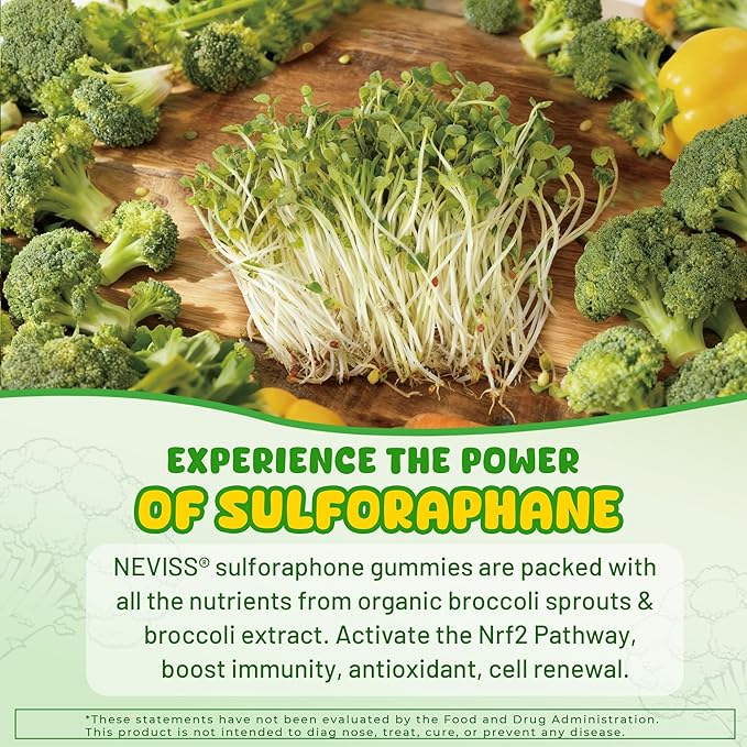 Liposomal Sulforaphane Gummies from Organic Broccoli Sprouts with Superfood, Beta Glucans, Myrosinase, White Mustard For Kids 4+ & Adults Immune, Cell Health, Antioxidants, Vegan, Sugar Free, 120cts