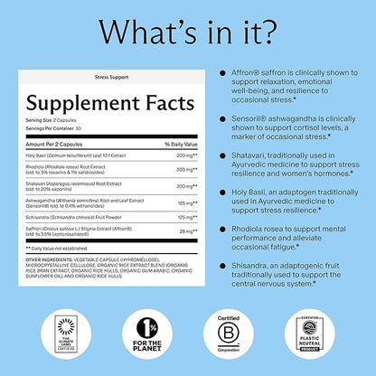Needed. Stress Support - Herbal Blend Supporting Mood, Energy, and Hormone Balance for Women - Herbal Supplement of Shatavari, Ashwagandha, Rhodiola - Non-GMO - 30 Day Supply - 120 Capsules