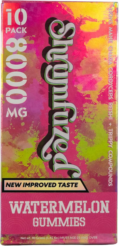 Shrumfuzed - Proprietary Nootropic Gummy 8000mg, Now with New Improved Taste - Lion's Mane, Reishi, Chaga, and Cordycep Nootropic Mushroom Blend (10, Watermelon)