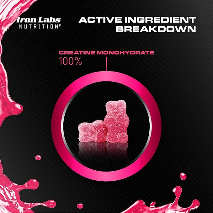 Iron Labs Nutrition Creatine Monohydrate Gummies (180 Gummy Bears) - 3600mg Per Serving - LAB Tested - Strawberry Flavor - High Strength Creatina for Men & Women (180 Vegan Gummys)