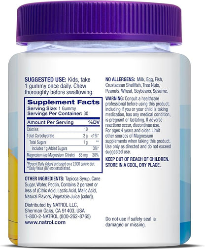 Natrol Kids Magnesium Citrate Gummies, Gently Calm & Relax Little Minds and Bodies, Plus Support Healthy Muscle Relaxation and Function, 30 Razzilicious Gummies, Up to a 30 Day Supply, (Pack of 2)