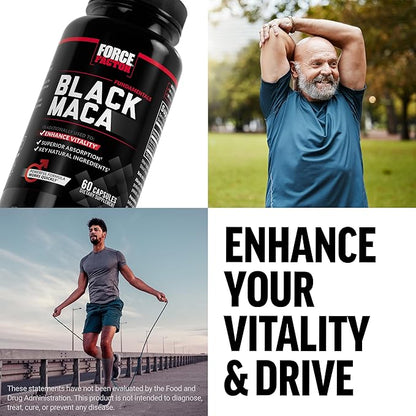 Force Factor Black Maca Root Vitality Supplement for Men with Superior Absorption and Power, Natural Maca Negra Extract, Fundamentals Series, 1000mg, 60 Capsules