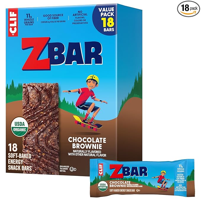 Zbar - Chocolate Brownie - Soft-Baked Energy Snack Bars - Non-GMO - 11g Whole Grains - USDA Organic Granola Bars (18 Pack)