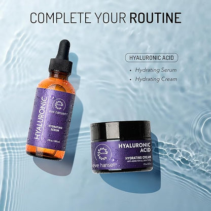Eve Hansen Hydrating Hyaluronic Acid Serum for Face with Vitamin C, Vitamin E, Green Tea | 72% Organic Firming Facial Moisturizer, Anti-Wrinkle, Skin Plumper (1 oz)