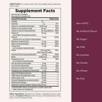 Nature's Bounty Advanced Hair, Skin & Nails, Argan-Infused Vitamin Supplement with Biotin and Hyaluronic Acid, 150 Rapid Release Softgels (Pack of 2)