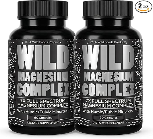 Wild Magnesium Complex for Women & Men – 7 Magnesium Forms in One: Glycinate, Citrate, Malate & More – High-Absorption Magnesio Complex with Fulvic Mineral Blend – 90 Capsules, 450 mg (Pack of 2)