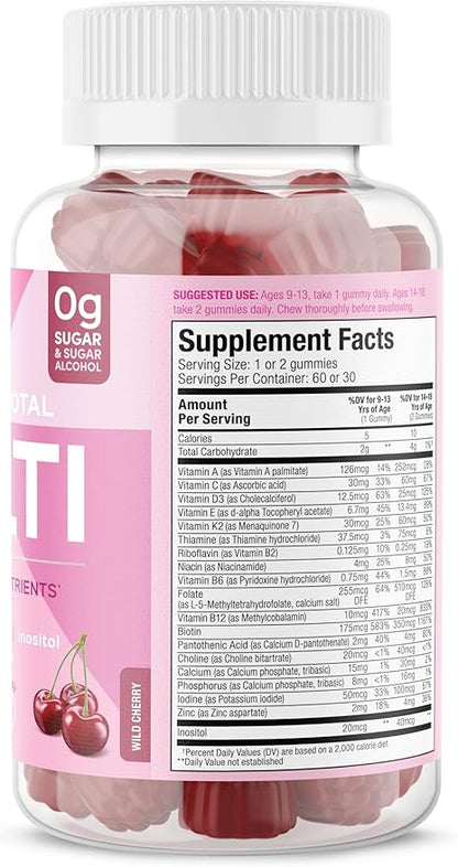 SUKU Teen Girl Multivitamin Gummies – Vitamins A, B12, C, D3, E, Biotin & Zinc – Sugar-Free Vegetarian Supplement for Skin, Energy, Immune & Bone Health – Cherry Flavor – 60 Count