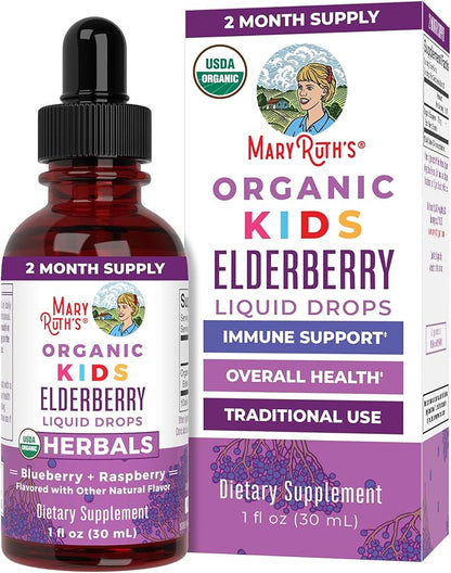 MARYRUTH'S USDA Organic Elderberry Liquid Drops for Kids | Vegan Elderberry Extract Organic Glycerin | Immune Support Supplement | Overall Health | Formulated for Ages 4-13 | 1oz
