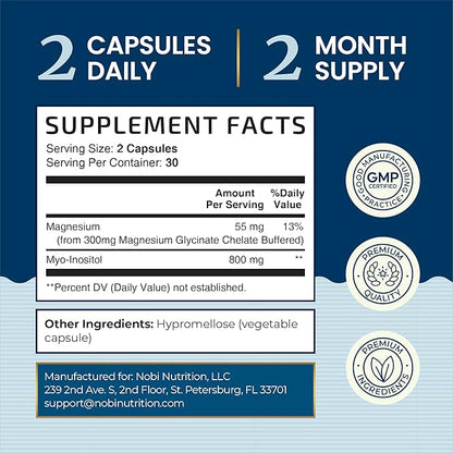 Complete Sleep Support | Myo Inositol + Magnesium Glycinate | Restful Sleep & Relaxation Support | 1100MG Complex | Melatonin-Free, Non-GMO | Inositol Supplement with Magnesium-Glycinate | 60 Ct