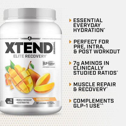 XTEND Original BCAA Powder Mango Madness | Sugar Free Post Workout Muscle Recovery Drink with Amino Acids | 7g BCAAs for Men & Women | 90 Servings