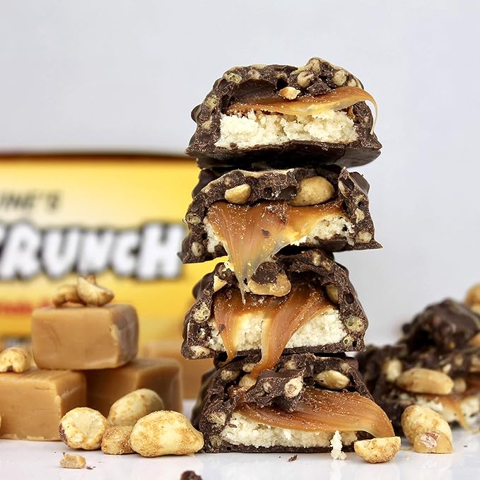 FITCRUNCH Snack Size Protein Bars, 6-Layer Baked Bar, 3g of Sugar & Soft Cake Core (18 Bars, Caramel Peanut)