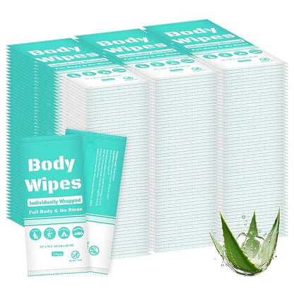 Individually Wrapped Body Wipes Bulk Bath Wipe, Women Men Large Adult Disposable Body Shower Wipes No Rinse-Free Bathing Cloths Wipe for Outdoors After Gym Camping Travel (200, Blue, 12 x 10.3 in)