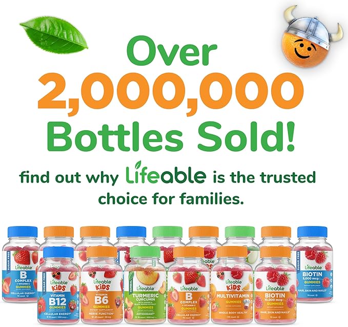 Lifeable Vitamin B Complex for Kids | with VIT C | Great Tasting B Complex Gummies | Vegan Kids B Complex | Energy and Nerve Support | 90 Gummies