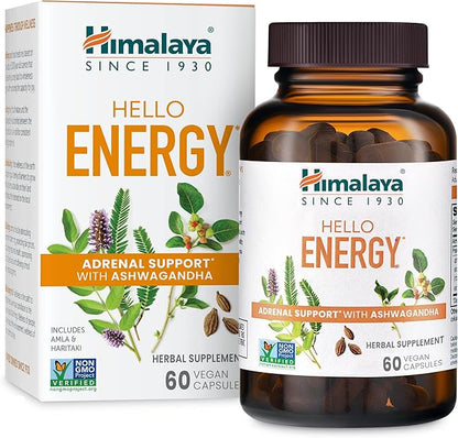 Himalaya Hello Energy Herbal Supplement with Ashwagandha, Amla, Haritaki, Daily Energy Support, Positivity, Metabolism, Caffeine Free, Gluten Free, Non-GMO, Vegan, 60 Capsules, 30 Day Supply
