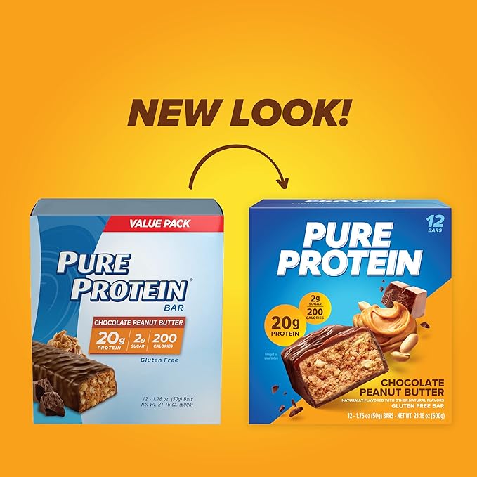 Pure Protein Powder, Whey, High Protein, Low Sugar, Gluten Free, Vanilla Cream, 1.75 lbs & Bars, High Protein, Nutritious Snacks to Support Energy, Low Sugar, Gluten Free