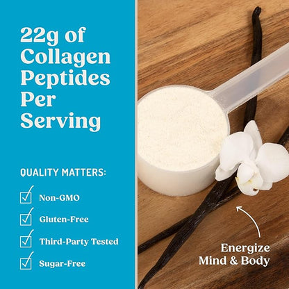 Bulletproof Energy Collagen Protein Powder, Vanilla Bean, 20g Grass-Fed Collagen Peptides, 7g Fiber with MCT Oil & Adaptogens, Caffeine-Free, 18.3 Ounces