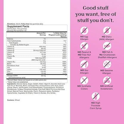 One A Day Prenatal Vitamins for Women Gummies- Pregnancy Vitamins for Women with Folic Acid, DHA, Iodine, Prenatal Gummies, Iron-Free, 120 Ct (Packaging May Vary)
