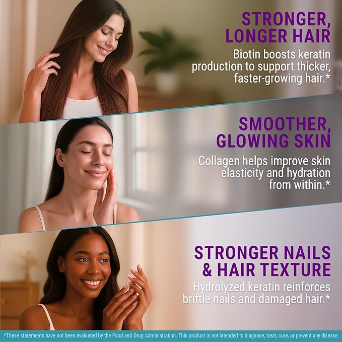 Biotin Gummies with Keratin & Collagen Peptides - Advanced Supplement for Hair Growth Treatment for Men & Women Hair Skin and Nails Vitamins – Biotin 10000mcg | Keratin 100000mcg | Collagen 100000mcg