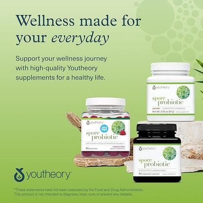 Youtheory Spore Probiotic Gummies - Supplement for Gut Health Support* - with Bacillus coagulans (is-2) - Supports Diarrhea Relief & Regular Bowel Movement* - Sugar Free - 60 Gummies (30-Day Supply)