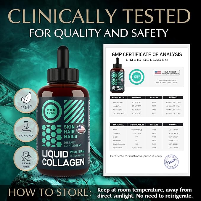 Liquid Collagen Peptides with Biotin Drops - 30,000mcg Biotin and Collagen Liquid for Women and Men - Youthful Skin, Hair Growth, Strong Nails - Hair Vitamins for Hair Loss - Lemon Flavor - 2x2oz