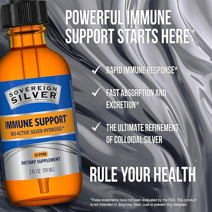 Sovereign Silver Immune Support - Colloidal Silver, Bio-Active Silver Hydrosol, 10 ppm, Liquid Dropper, 2 Fl Oz, (59 mL)