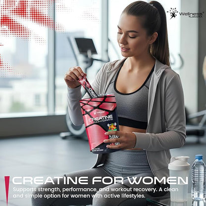 WELLNESS LABSRX Creatine Monohydrate Powder Sachets 300g – Fruit Punch Flavor Micronized Creatine Powder Supplement, Creatine for Women and Men, Supports Strength, Energy, Performance - 60 Servings