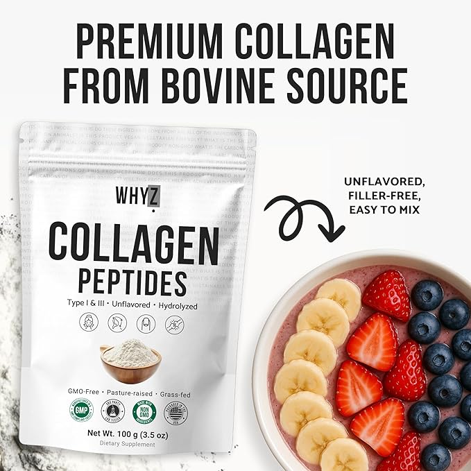 Bovine Collagen Peptides Powder Hydrolyzed Type I & III Protein, Grass-Fed Pasture-Raised Source, Unflavored Collagen Supplement Paleo-Friendly for Active Lifestyles & Wellness Non-GMO, 100g (3.5 oz)