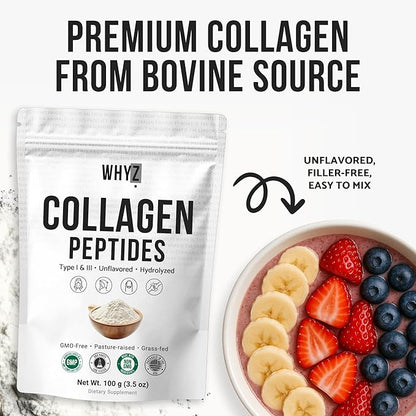 Bovine Collagen Peptides Powder Hydrolyzed Type I & III Protein, Grass-Fed Pasture-Raised Source, Unflavored Collagen Supplement Paleo-Friendly for Active Lifestyles & Wellness Non-GMO, 100g (3.5 oz)