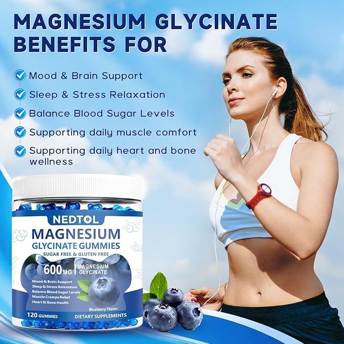 Magnesium Glycinate Gummies 600mg, Sugar Free Magnesium Potassium Supplement for Adults with Magnesium L-Threonate, Vitamin D, B6,and CoQ10 for Sleep, Body Support and Relaxation,120 Count