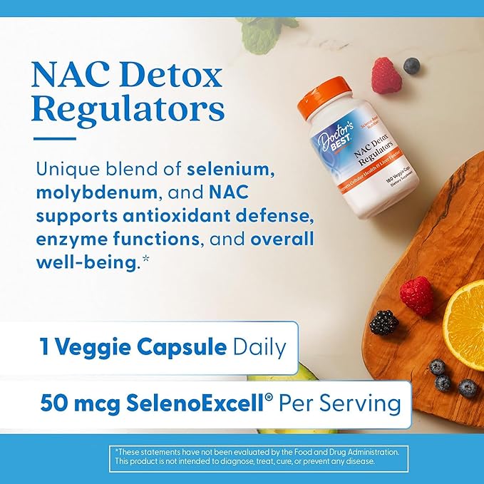 Doctor's Best Nac Detox Regulators with seleno excell, Non-GMO, Vegetarian, Gluten&Soy Free, 180 Veggie Caps, 180Count