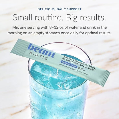 Beam Biotic Probiotics for Women – Gut Health & Digestive Health Powder with Pre, Pro & Postbiotics + Glutathione, Daily Probiotic Drink for Bloating Relief & Gut Balance, 15 Servings, Blue Raspberry