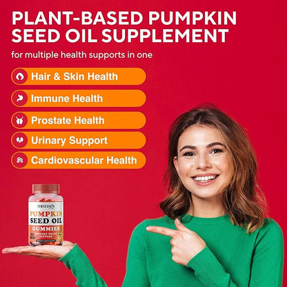 Sugar-Free Pumpkin Seed Gummies – 4000mg/Serving – Hair Growth, Youthful Skin & Prostate Support – Immune & Urinary Tract Support-Natural Source of Essential Fatty Acids