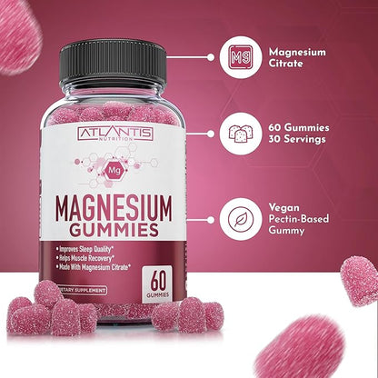 Atlantis Nutrition Magnesium Citrate Gummies – Magnesium Gummies – 90mg Magnesium (from 770mg Magnesium Citrate) | Supports Muscle Recovery, Eases Cramps, Promotes Calmness & Better Sleep | 60 Gummies