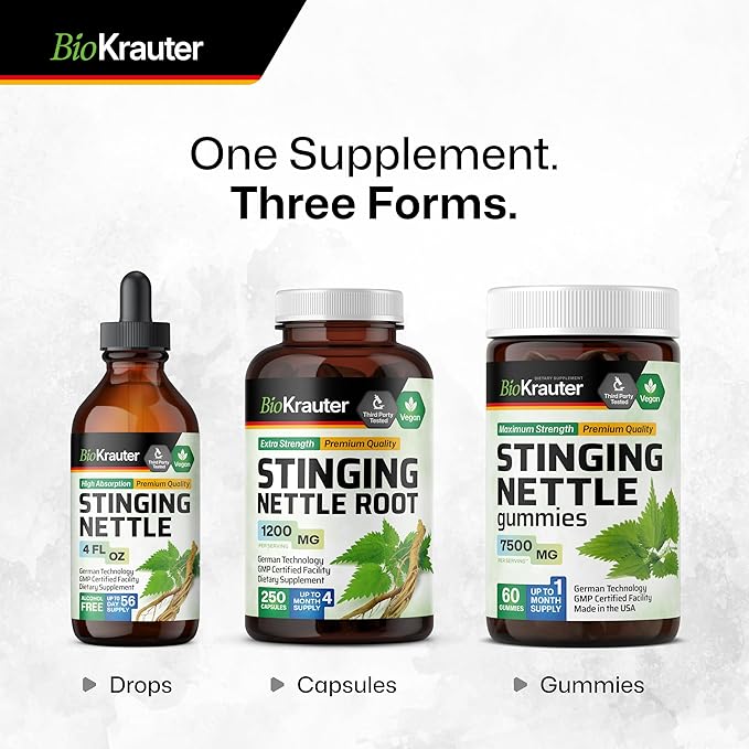 BIO KRAUTER® Stinging Nettle for Seasonal Support - Stinging Nettle Root Supplement 750 mg for Urinary Tract Support & Daily Wellness - 60 Gummies, 30-Day Supply, Non-GMO, Apple Flavor