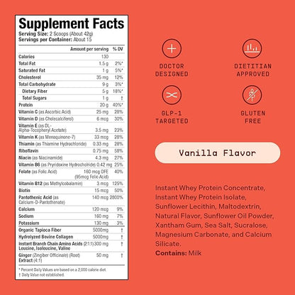GLP-1 Nutritional Support Supplement, Vanilla 21.4oz – Protein & Vitamin Doctor-Designed Daily Shake for GLP1 Users with Fiber, Collagen & BCAAs, Helps Maintain Nutritional Balance