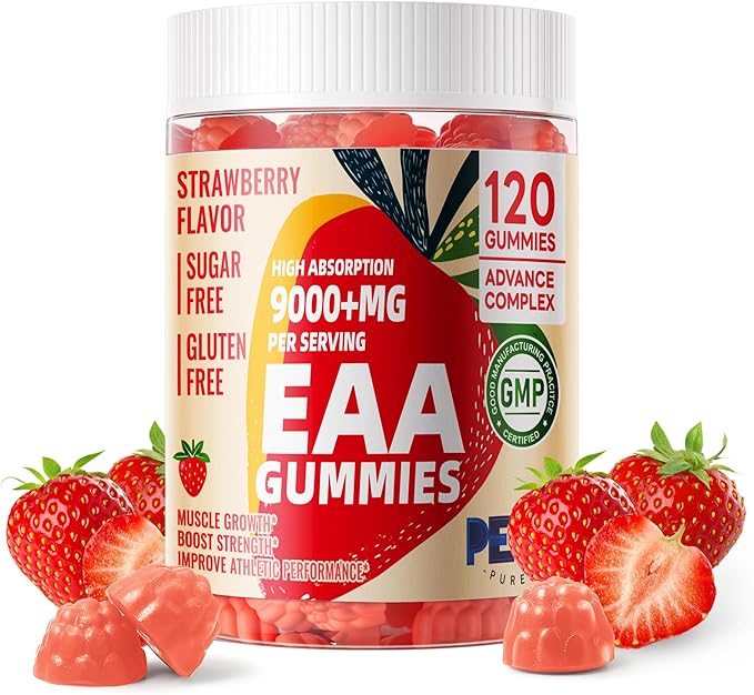 Pets Purest EAA Gummies 120 Gummies (Strawberry), Essential Amino Acids - All 9 Essential Aminos (EAA) and All Branched-Chain Aminos (BCAAs), Non-GMO, Gluten Free, Vegetarian Friendly