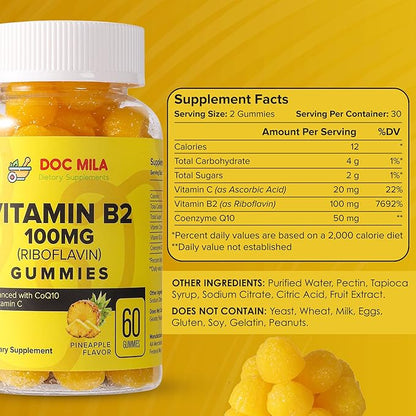 Vitamin B2 100mg Gummies for Adults and Kids - Riboflavin 100 mg Gummy - VIT B2 Supplements