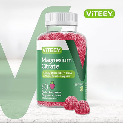 VITEEY Magnesium Gummies for Adults - 66mg of Magnesium Citrate Gummy for Calm, Sleep, Nerve & Muscle Function Support - Vegetarian, Gluten Free - 60 Count