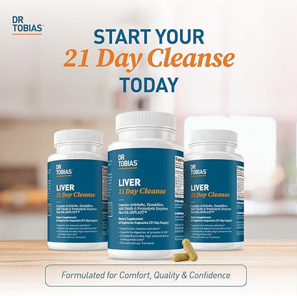 Dr. Tobias Liver 21 Day Cleanse - Herbal Liver Detox Cleanse with Milk Thistle Dandelion Root & Artichoke Extract | Supports Liver Health & Digestion (63 Vegetarian Capsules (126 Count (Pack of 2))