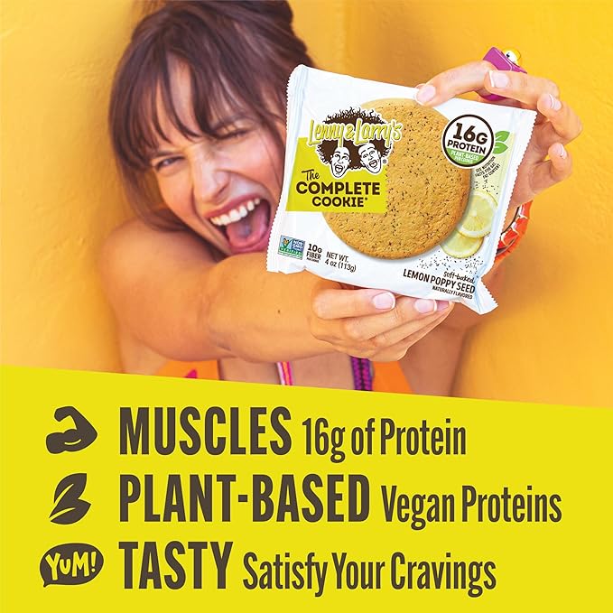Lenny & Larry's Complete Protein Cookie,[Lemon Poppy Seed],Chewy Soft Baked,16g Plant Protein,Vegan,Non-GMO,High Fiber,4 Ounce Cookie,(Pack of 24)