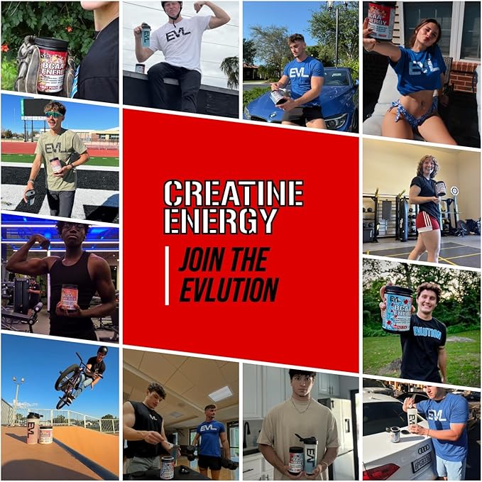 Evlution Nutrition Creatine Energy - Supports Muscle Growth, Boosts Energy, Endurance & Cognition - 5g Pure Creatine Monohydrate Per Serving - B + C Vitamin Complex - 30 Servings - Rocket Pop
