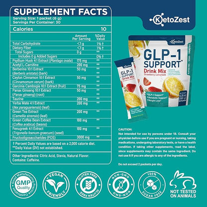 GLP-1 Support Drink Mix Powder - Women Men Weight Loss Support - GLP1 Support Prebiotic Fiber Supplement - Daily Natural Metabolism & Fat Burn Support - Reduce Bloating Gut