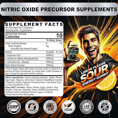 Nextdia Sugar Free L Arginine Nitric Oxide Gummies 1300mg for Men & Women with L Citrulline, Beet Root, B3 | L Arginine L Citrulline Supplements | Vegan, 120 Counts